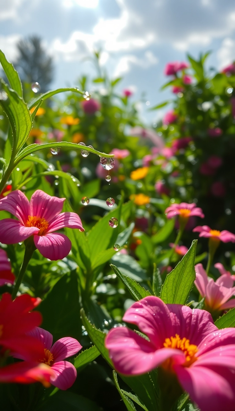 HD iPhone AI Spring Rain Garden Well-Lit Wallpaper Stock Image